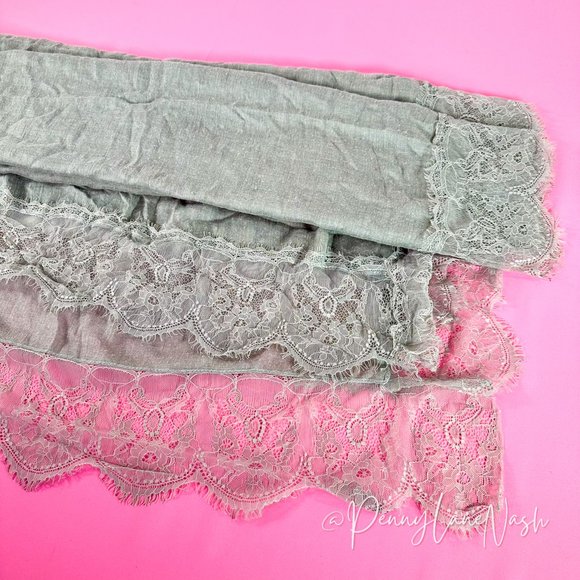 Florence Italy Lace Edge Cotton Rectangle Scarf Gray - Picture 5 of 7